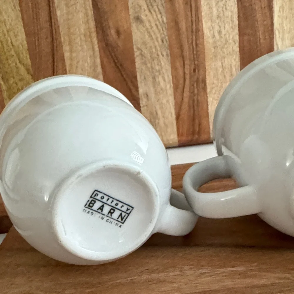 Pottery Barn Vintage White Ceramic Farmhouse Mug Set (3)
